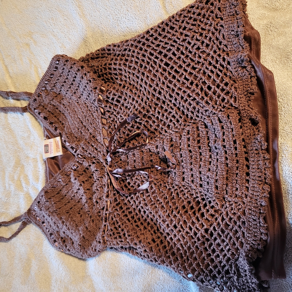 Faded Glory Brown Cropped Tie Front Camisole
